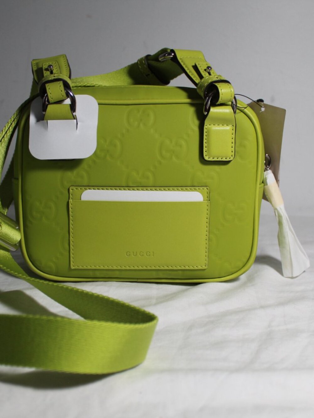 NEW Gucci Degrade GG Rubber Effect Leather Shoulder Bag Crossbody Green 834246